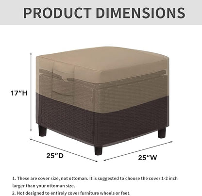 Easy-Going Outdoor Ottoman Cover, Waterproof Patio Ottoman Cover, Heavy Duty Outdoor Furniture Cover with Padded Handles (1 Pack-25"x25"x17", Camel/Dark Brown)