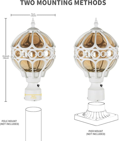 Dusk to Dawn Globe Outdoor Post Light for Lawn Porch Yard Driveway, White Outside Waterproof Lamp Post Light, Rust-proof Pier Mount Sphere Post Lighting Fixture, Exterior Pole Post Light(2 Pack)