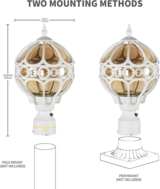 Dusk to Dawn Globe Outdoor Post Light for Lawn Porch Yard Driveway, White Outside Waterproof Lamp Post Light, Rust-proof Pier Mount Sphere Post Lighting Fixture, Exterior Pole Post Light(2 Pack)