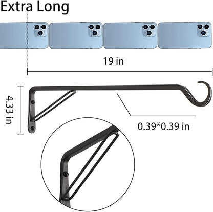 AILIN YELOKIE 2 Pack Extra Long 19 Inch Heavy-Duty Rust-Resistant Solid Steel Plant Hangers and Bird Feeder Hangers for Indoor and Outdoor Decor, Wall Hooks