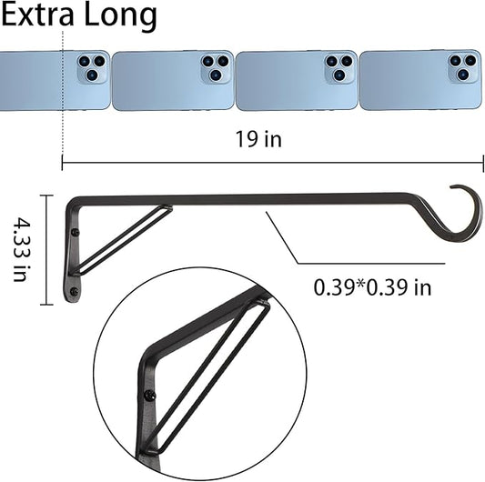 AILIN YELOKIE 2 Pack Extra Long 19 Inch Heavy-Duty Rust-Resistant Solid Steel Plant Hangers and Bird Feeder Hangers for Indoor and Outdoor Decor, Wall Hooks