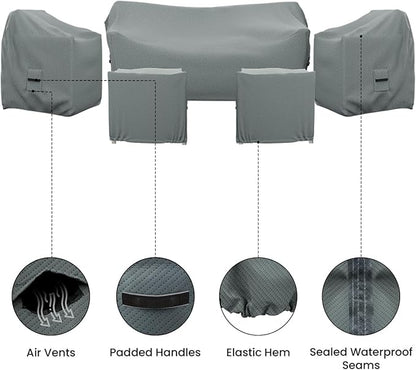 Covers & All Patio Furniture Cover Set, 5 Piece Outdoor Furniture Covers, Water-Repellent UV & Weather-Resistant Covers for Sofa, Chairs & Ottomans with Elastic Tie-Downs & Padded Handles