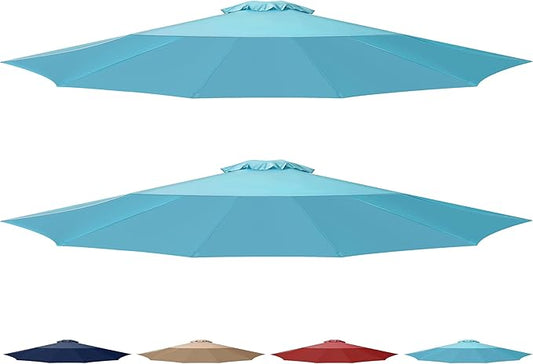 Simple Deluxe 2 Pack 9' Patio Umbrella Replacement Canopy Only Outdoor Table Market Yard Umbrella Replacement Top Cover with 8 Ribs, Turquoise