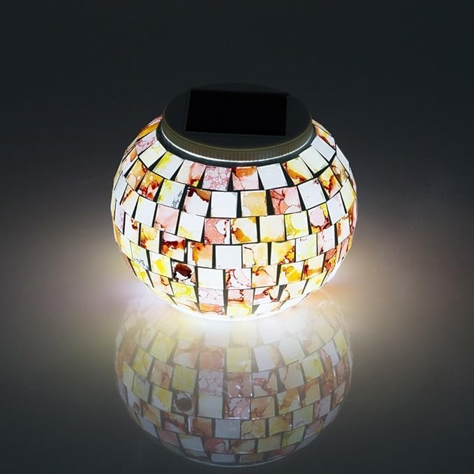 Waterproof Color Changing Table Lamp, Solar Powered Mosaic Glass Ball LED Garden Lawn Night Light Lamps, Party Lights for Home,Yard, Indoor,Outdoor Decoration Lights (Granite)