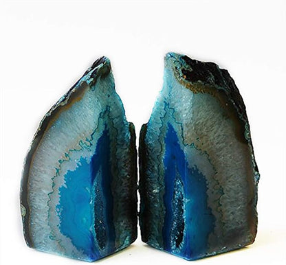 JIC Gem Book Ends Teal Agate Bookends for Shelves Decorative Geode Bookends to Hold Books Heavy Duty Home Decor with Rubber Bumpers(1 Pair, 4-6 LBS)