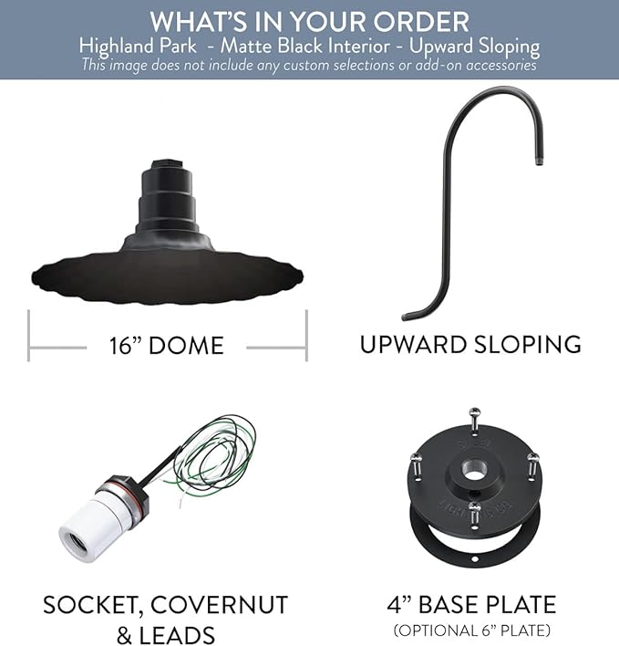 Steel Lighting Co. Highland Park Barn Light | Outdoor Wall Mounted | 16 inch Radial Wave | Upslope Gooseneck | Vintage Style Made in America | Matte Black Exterior/Matte Black Interior