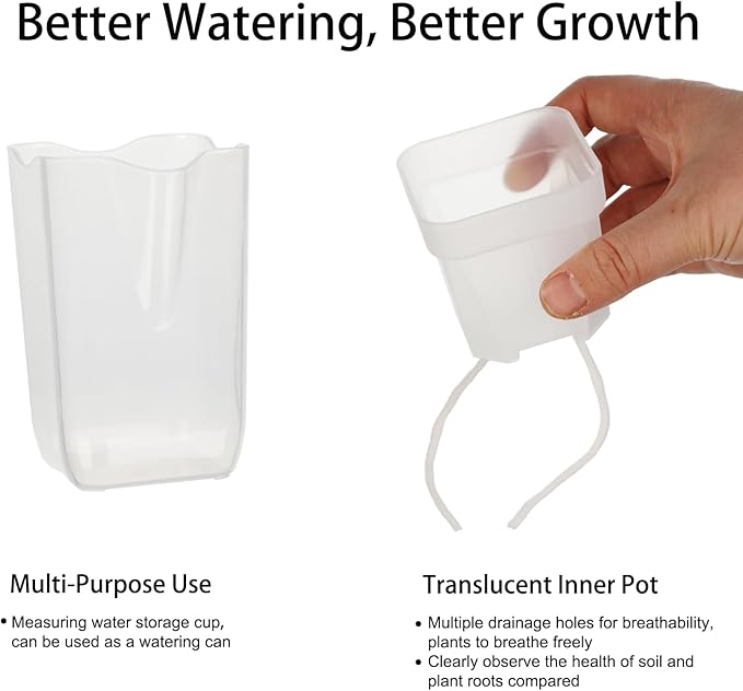 16 Pack 2.5" Mini Clear Self Watering Plant Pots, Plastic Planters with Bottom Water Tray & Watering Rope, Nursery Planting Pot for Indoor Out Door Plants