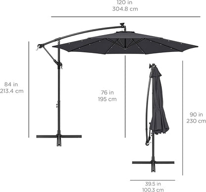 Best Choice Products 10ft Solar LED Offset Hanging Market Patio Umbrella for Backyard, Poolside, Lawn and Garden w/Easy Tilt Adjustment, Polyester Shade, 8 Ribs - Gray