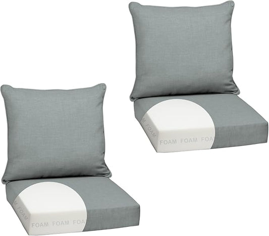 Arden Outdoor Foam Deep Seat Cushion Set (2-Pack), 24x24, Premium High-Density Foam, Never Flattens, Weather-Proof for Patio Chair Sofa Couch, Stone Grey Leala