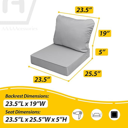 AAAAAcessories Outdoor Seat Cushions for Chairs, Fade-Resistant, Waterproof Patio Furniture Replacement Cushions, 23.5" x 25.5" x 5" + 23.5" x 19", Gray