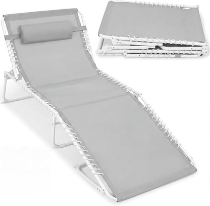 Best Choice Products Extra Wide Patio Chaise Lounge Chair, Portable Outdoor Folding Recliner for Lawn, w/ 8 Positions, Handles, 440lb Capacity - Ice Gray/White