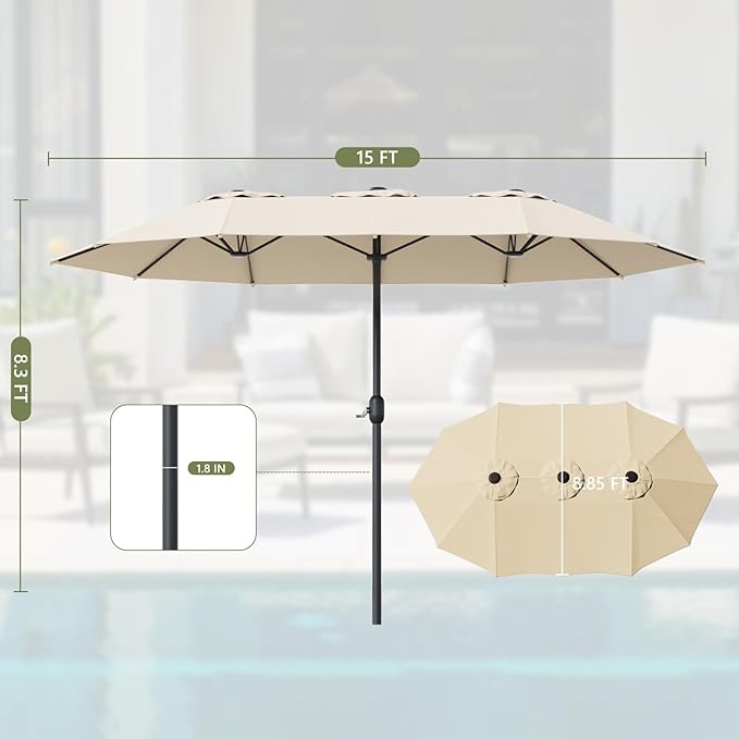 Outdoor Patio Umbrella, Table Umbrella with Push Button Tilt and Crank, 8 Ribs Market Umbrella