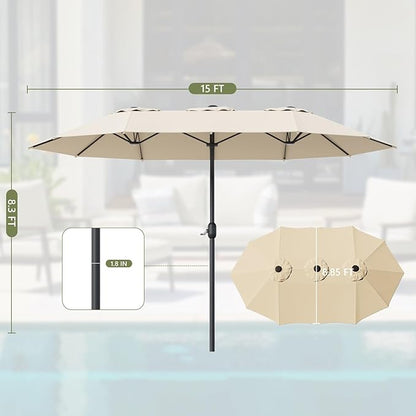 Outdoor Patio Umbrella, Table Umbrella with Push Button Tilt and Crank, 8 Ribs Market Umbrella