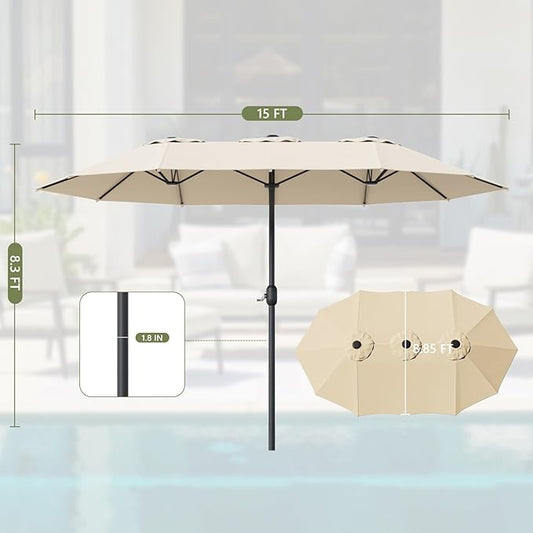 Outdoor Patio Umbrella, Table Umbrella with Push Button Tilt and Crank, 8 Ribs Market Umbrella