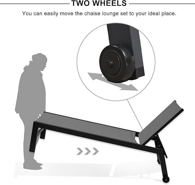 PURPLE LEAF Patio Chaise Lounge Set 4 Pieces Aluminum Outdoor Lounge Chairs with Wheels, Textilene Sunbathing Recliner, Grey