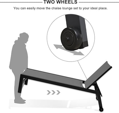 PURPLE LEAF Patio Chaise Lounge Set 4 Pieces Aluminum Outdoor Lounge Chairs with Wheels, Textilene Sunbathing Recliner, Grey