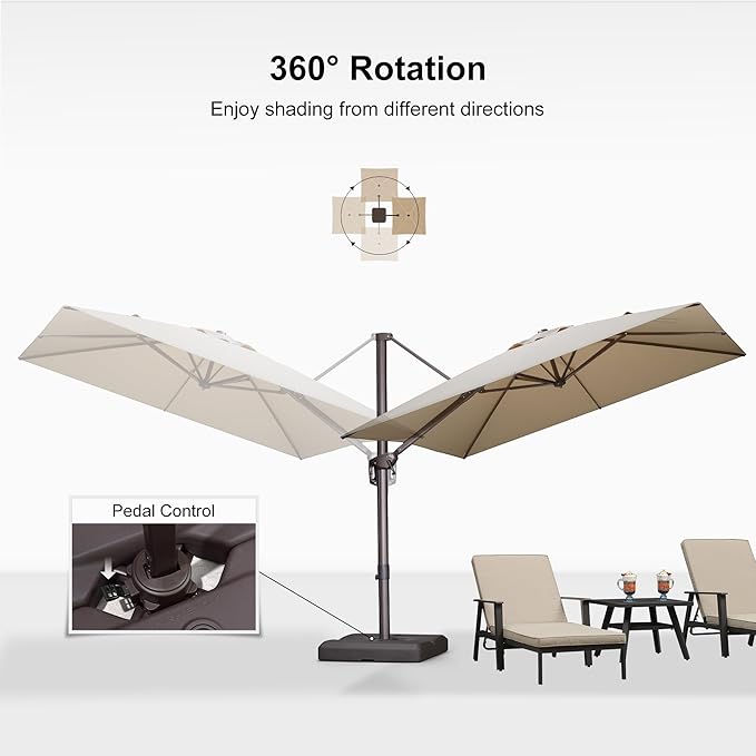 PURPLE LEAF 9' X 9' Patio Umbrella With Base Square Cantilever Umbrella Outdoor with 360° Rotation and Aluminum Offset Hanging for Pool Deck Garden Backyard, Beige