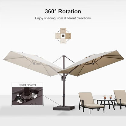 PURPLE LEAF 9' X 9' Patio Umbrella With Base Square Cantilever Umbrella Outdoor with 360° Rotation and Aluminum Offset Hanging for Pool Deck Garden Backyard, Beige