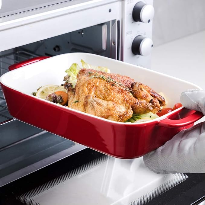 Sweejar Ceramic Bakeware Set, Rectangular Baking Dish for Cooking, Kitchen, Cake Dinner, Banquet and Daily Use, Casserole Dishes for Oven Porcelain Baking Pans (Red)