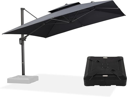 PURPLE LEAF 12ft Patio Umbrella with Base Large Outdoor Square Umbrella Deluxe Hanging Double Top Cantilever Offset Market Umbrella Windproof Garden Umbrella Grey