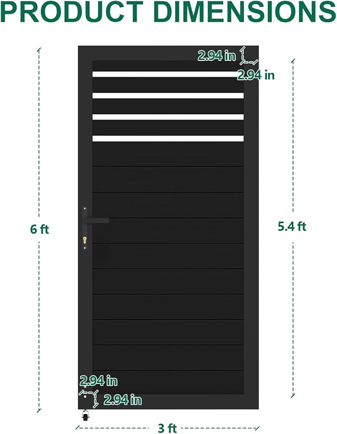6ft x 3ft Aluminum Alloy Privacy Gate - Outdoor Metal Garden Gate with Lockable Knob, Partially Enclosed Security Gate, Design for Patio, Yard & Backyard, Easy Installation Without Posts
