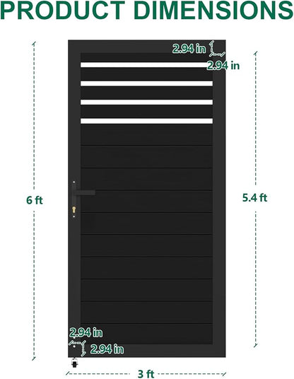 6ft x 3ft Aluminum Alloy Privacy Gate - Outdoor Metal Garden Gate with Lockable Knob, Partially Enclosed Security Gate, Design for Patio, Yard & Backyard, Easy Installation Without Posts