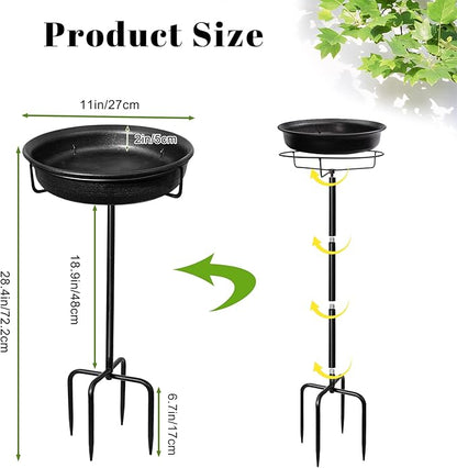 28In Freestanding Birdbaths Bowl Outdoor, Free Standing Garden Bird Bath Bird Feeder Bowl with Metal Stake, Detachable Decoration Spa Birdfeeder for Garden Patio Yard Lawn, 4 Spiky Feet (Free)