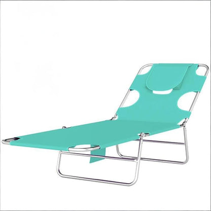 Lounge Chair Outdoor, 5-Position Adjustable Sun Tanning Chair with Carrying Handle and Side Pocket, Folding Bed Cot with Removable Pillow for Garden, Beach, Patio, Pool (1, Light Green)