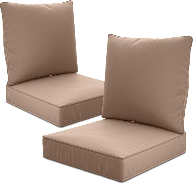 22" x 22" x 6" Outdoor Deep Seat Cushions Set - 2 Set Waterproof & Fade Resistant Patio Furniture Replacement Cushions, Non-Slip Outdoor Cushions Fit Loveseats, Couches, Chairs, and Sofas.