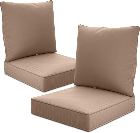 22" x 22" x 6" Outdoor Deep Seat Cushions Set - 2 Set Waterproof & Fade Resistant Patio Furniture Replacement Cushions, Non-Slip Outdoor Cushions Fit Loveseats, Couches, Chairs, and Sofas.