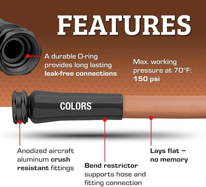 Flexzilla Colors Garden Hose 5/8 in. x 75 ft., Lightweight All-Weather Water Hose, Durable and Flexible, Leak-Free Connections, Red Clay