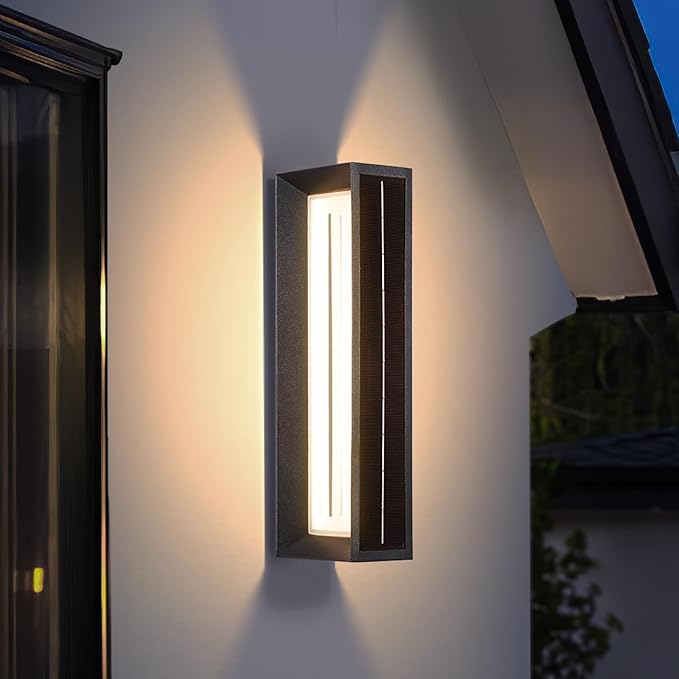 20.5" Solar Wall Lights Outdoor Waterproof, Modern Porch Light, 3000K LED Solar Wall Sconces Lights Outdoor, 1 Pack Front Door Light Fixture Dusk to Dawn, Large Exterior Garage Light for House
