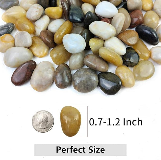 YISZM Pebbles for Indoor Plants, Natural Polished River Rocks, Small Decorative Mixed Color Stones for Planters Vase Fish Tank Aquariums Landscaping Garden, 2lbs