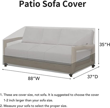 Easy-Going Patio Sofa UV Resistant Outdoor Couch Bicolor 3-Seater Bench Waterproof Furniture Cover with Reflective Hemming (88Wx37Dx35H inch, Gray/Dark Gray)