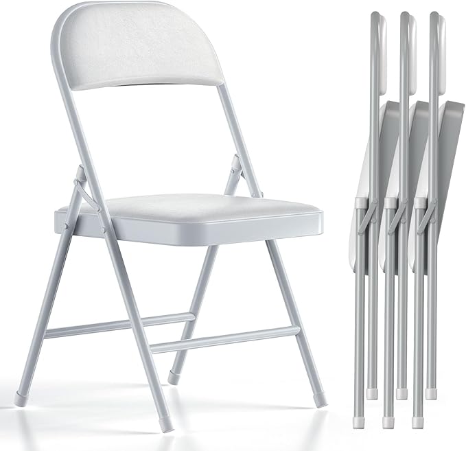 Nazhura 4 Pack Folding Chairs with Padded Vinyl Cushion Chairs with Comfortable Cushion and Durable Steel Frame for Home and Office, for Indoor and Outdoor Events (White, Vinyl)