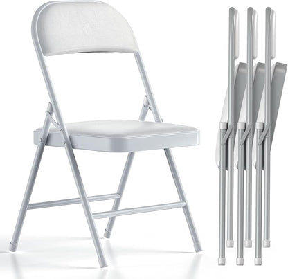 Nazhura 4 Pack Folding Chairs with Padded Vinyl Cushion Chairs with Comfortable Cushion and Durable Steel Frame for Home and Office, for Indoor and Outdoor Events (White, Vinyl)