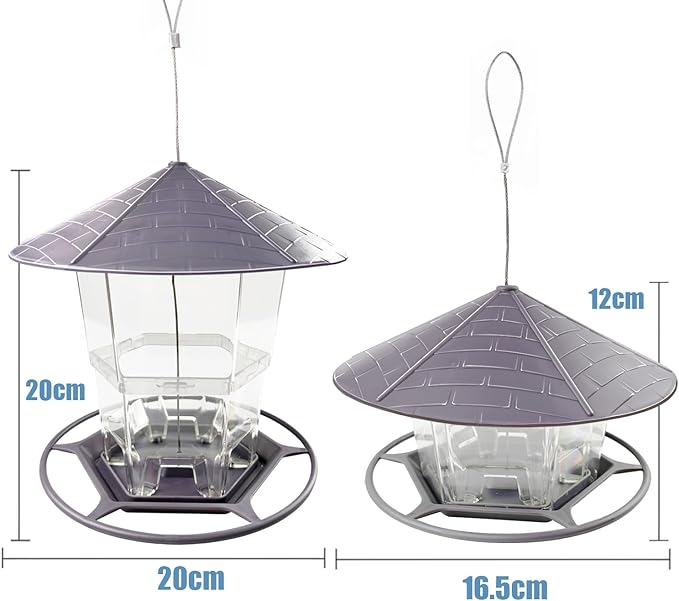 Bird Feeders for Outside, Adjustable Feeder with Sturdy Wire and Roof, Plastic Birds Feeder for Garden, Backyard, Terrace