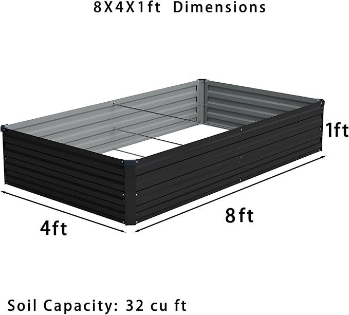 Foxlang 8x4x1ft(2 PCS) Galvanized Raised Garden Bed,Outdoor Planter Box Metal Patio Kit Planting Bed for Vegetables Flowers Herb,Black