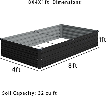 Foxlang 8x4x1ft(2 PCS) Galvanized Raised Garden Bed,Outdoor Planter Box Metal Patio Kit Planting Bed for Vegetables Flowers Herb,Black