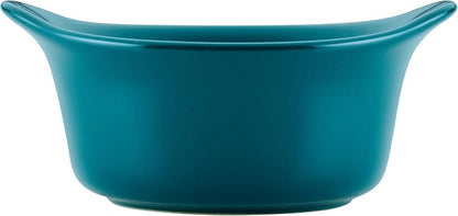 Rachael Ray Solid Glaze Ceramics Round Ramekins/Dipping Cup Set, 4 Piece, Teal