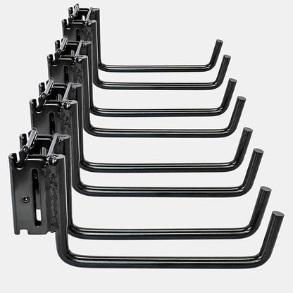 4-Pack E-Track Double Fitting J-Hooks, 2" Wide & 6" Deep Stable E Track Double J Hooks with Dual Fittings, Heavy Duty Shovel Hanger for Trailers, Trucks, Garden Tools Organizers Storage