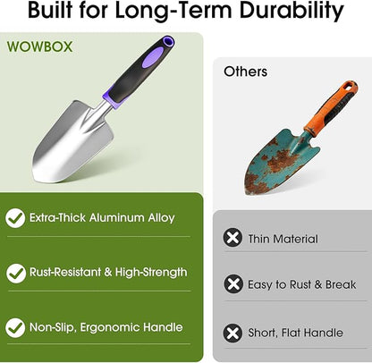 WOWBOX Garden Tools Set - 10 PCS, Heavy Duty Gardening Hand Tools Kit with Storage Tote, Rust-Resistant Gardening Supplies for Planting with Non-Slip Ergonomic Handle for Women and Men (Purple)