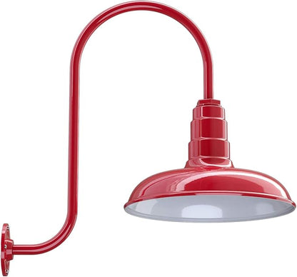 Steel Lighting Co. Topanga Barn Light | Outdoor Wall Mounted | Farmhouse Garage Light Made in America | 14 inch Dome | Upslope Gooseneck | Red Exterior/White Interior