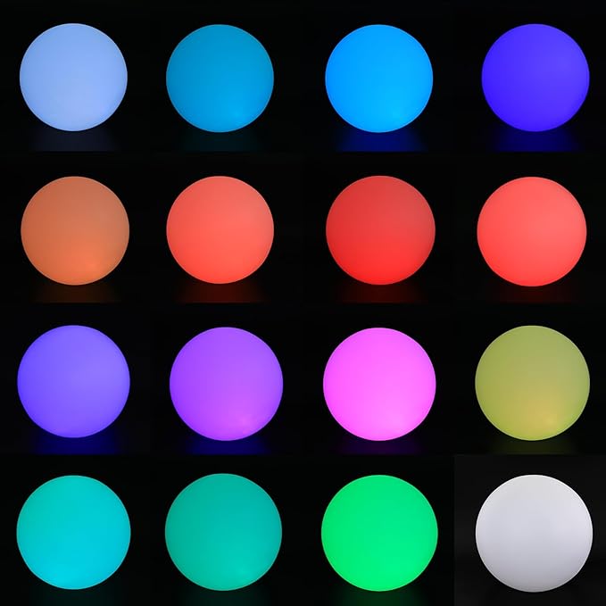 16-inch LED Light Ball, Round LED Night Light with Remote, Rechargeable Globe Lights with 4 Modes & 16 RGB Color Changing, Waterproof Glowing Globe Light for Party Decor