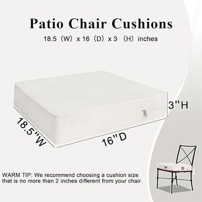 Outdoor Chair Cushions 18.5x16x3 Inch, Waterproof Beige Patio Furniture Cushions Set of 2 with Ties & Handle, 3 Year Color Fastness Square Replacement Seat Cushions for Sofa, Couch