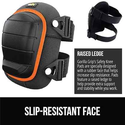GORILLA GRIP Knee Pads for Work, All Day Comfort Gel Cushion and Soft Foam for Men and Women, Slip Resistant Heavy Duty Hard Cap, Adjustable Straps for Flooring, Construction and Gardening, Orange