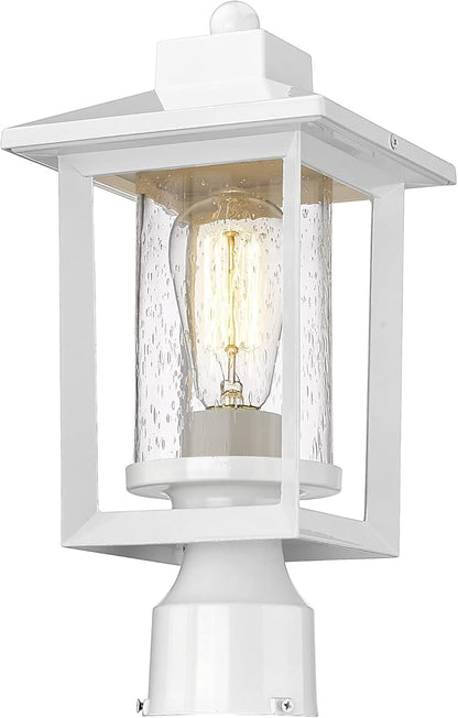 Outdoor Post Lights, Exterior Post Lantern, Outdoor Post Lamp, Pathway Post Lighting Fixture with Seeded Glass, Pillar Light in White Finish, Van-P WH