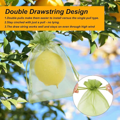 Shintop 100Pcs Fruit Protection Bags, 4x6 Inch Green Strawberry Netting Cover Drawstring Mesh Bags Pest Barrier for Blueberry Small Fruit
