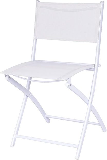 Giantex Bistro Table Set, 3 Piece Patio Bistro Set, Outdoor Folding Table and Chairs, Foldable Patio Dining Set, Porch Furniture Set Garden Backyard Metal Frame No Assembly, White