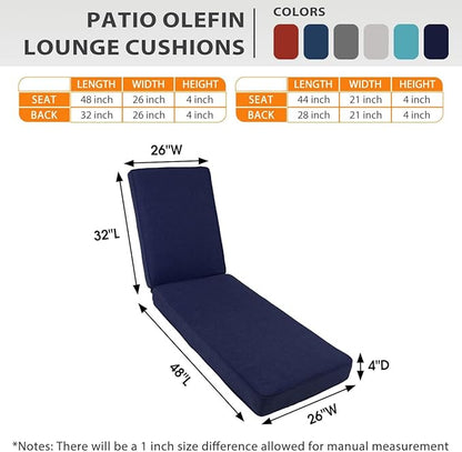 Sundale Outdoor Olefin Chaise Lounge Cushion Set of 2, Water-Resistant Patio Lounge Chair Cushion, Thick Lounger Pad with 4 Straps Navy Blue, 80 x 26 x 4 Inches